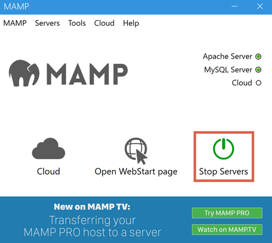 MAMPのサーバー停止方法