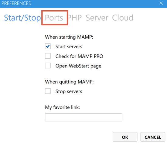 MAMPのPortsを選択