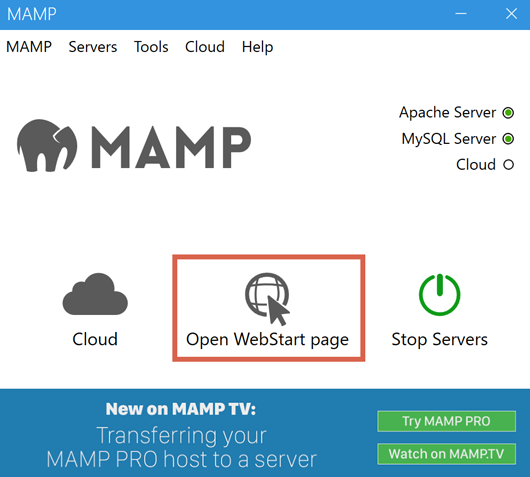 MAMPのOpen WebStart pageの開き方